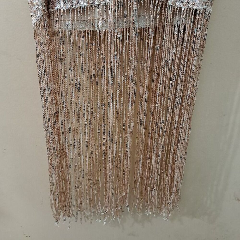 Fringe Sequin spaghetti Strap Party Mini Dress peach/cream large juniors - Picture 3 of 8